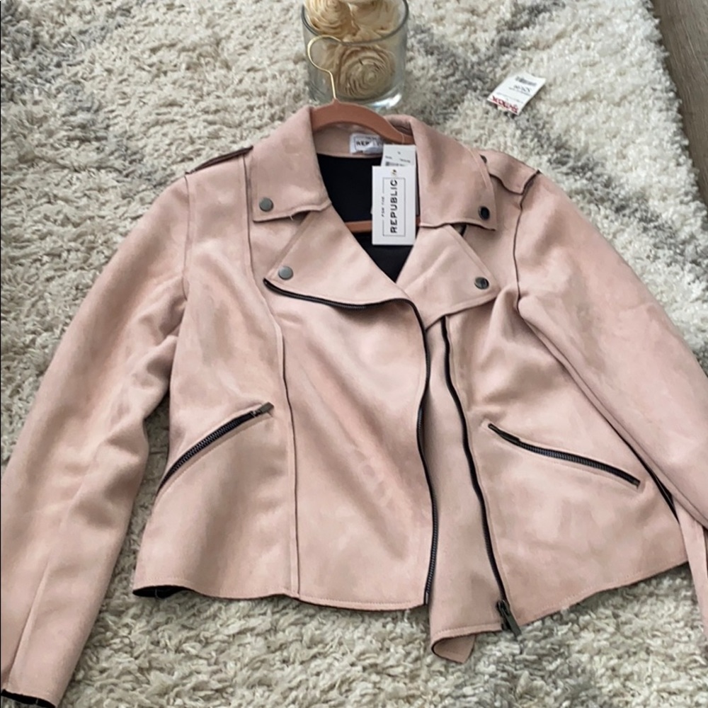 For the republic light pink suede jacket.